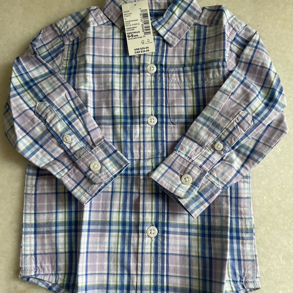 The Children's Place Plaid Button Down Shirt - Blue and Purple